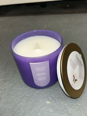 Lemon and Lavender Scented Candle in Purple Glass, smells amazing.